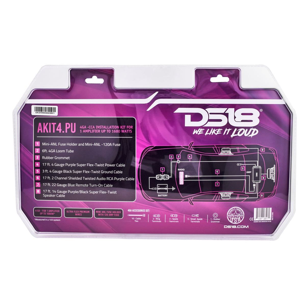 4-GA Amplifier Installation Wiring Kit - Purple