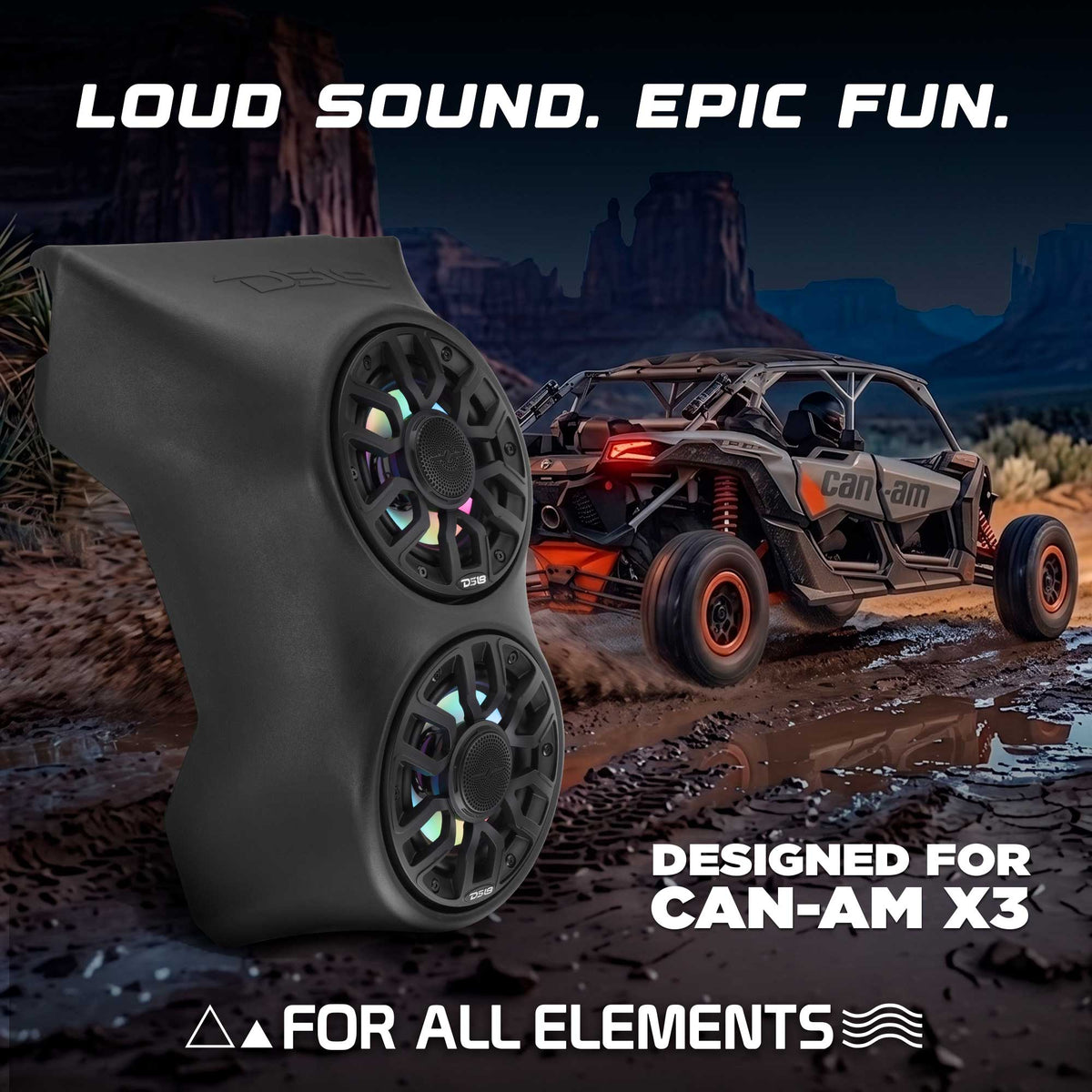 Can-Am Maverick X3 (2017-Up) Waterfall Center Console Speaker Pod Loaded with NXL-IQ 6.5" 2-Way Coaxial Marine Speakers and D