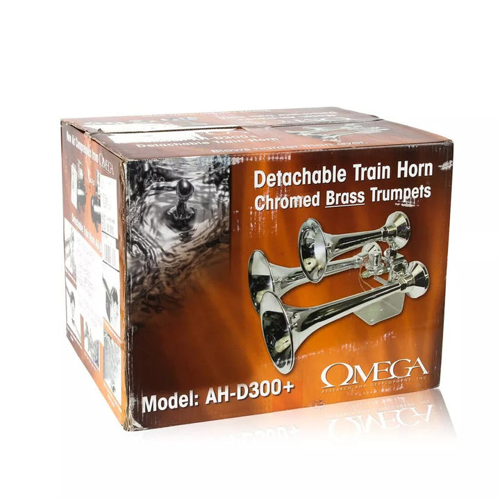 Omega AH-D300+ 10.5" 14.5" 15" Detachable 3 Bell Train Horn Chromed Brass
