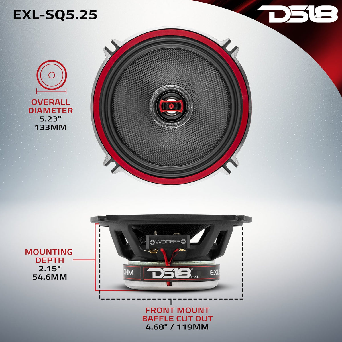 EXL 5.25" 2-Way Coaxial Speaker with Fiber Glass Cone 80 Watts Rms 3-Ohm