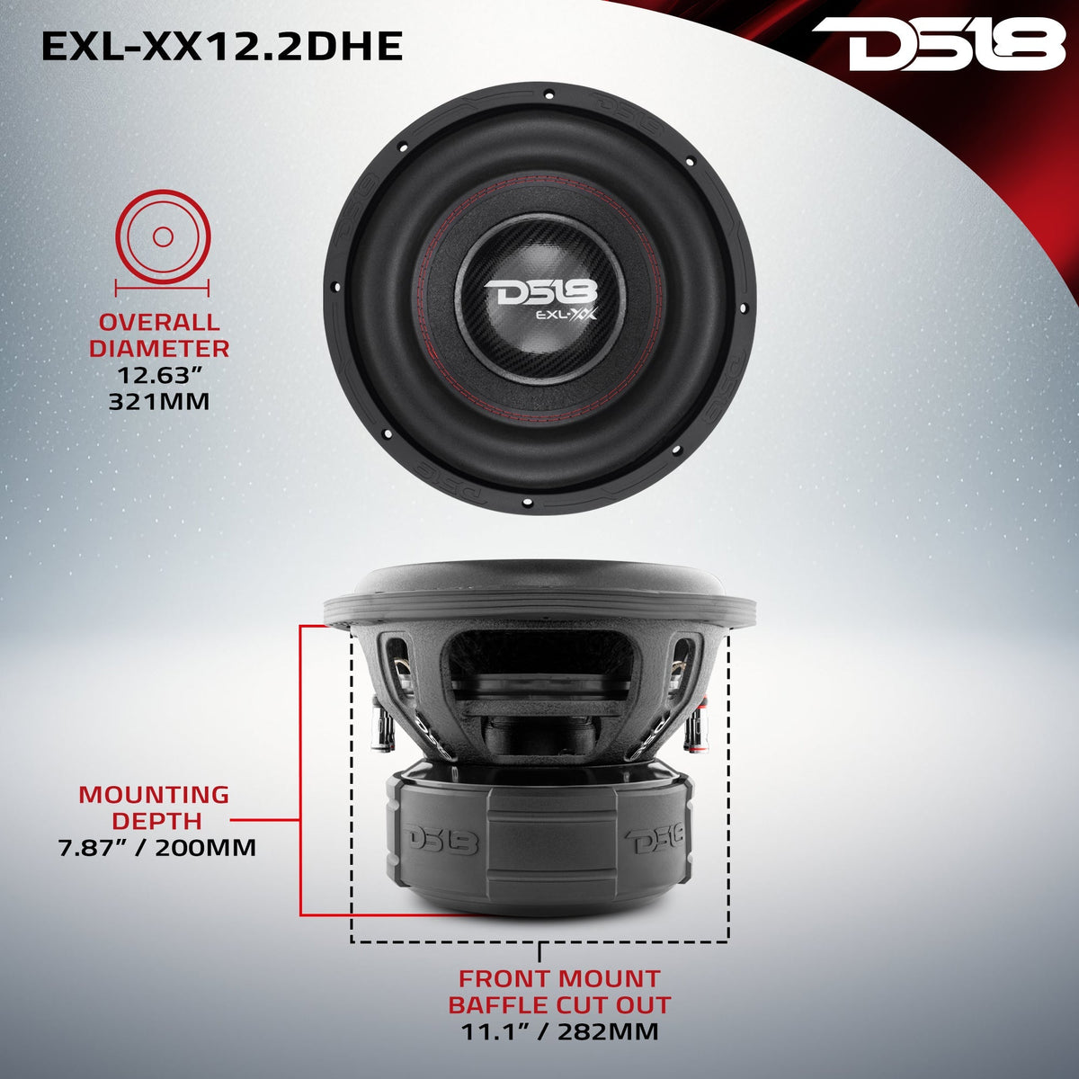 DS18 EXL XX 12" High Excursion Subwoofer 2000 Watts Rms DVC 2-Ohm
