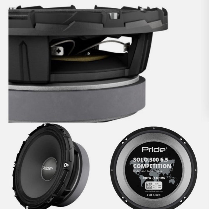 Pride Solo 300 Competition 6.5" 300W RMS Roof Rack & Custom Headliner Pro Audio Speakers