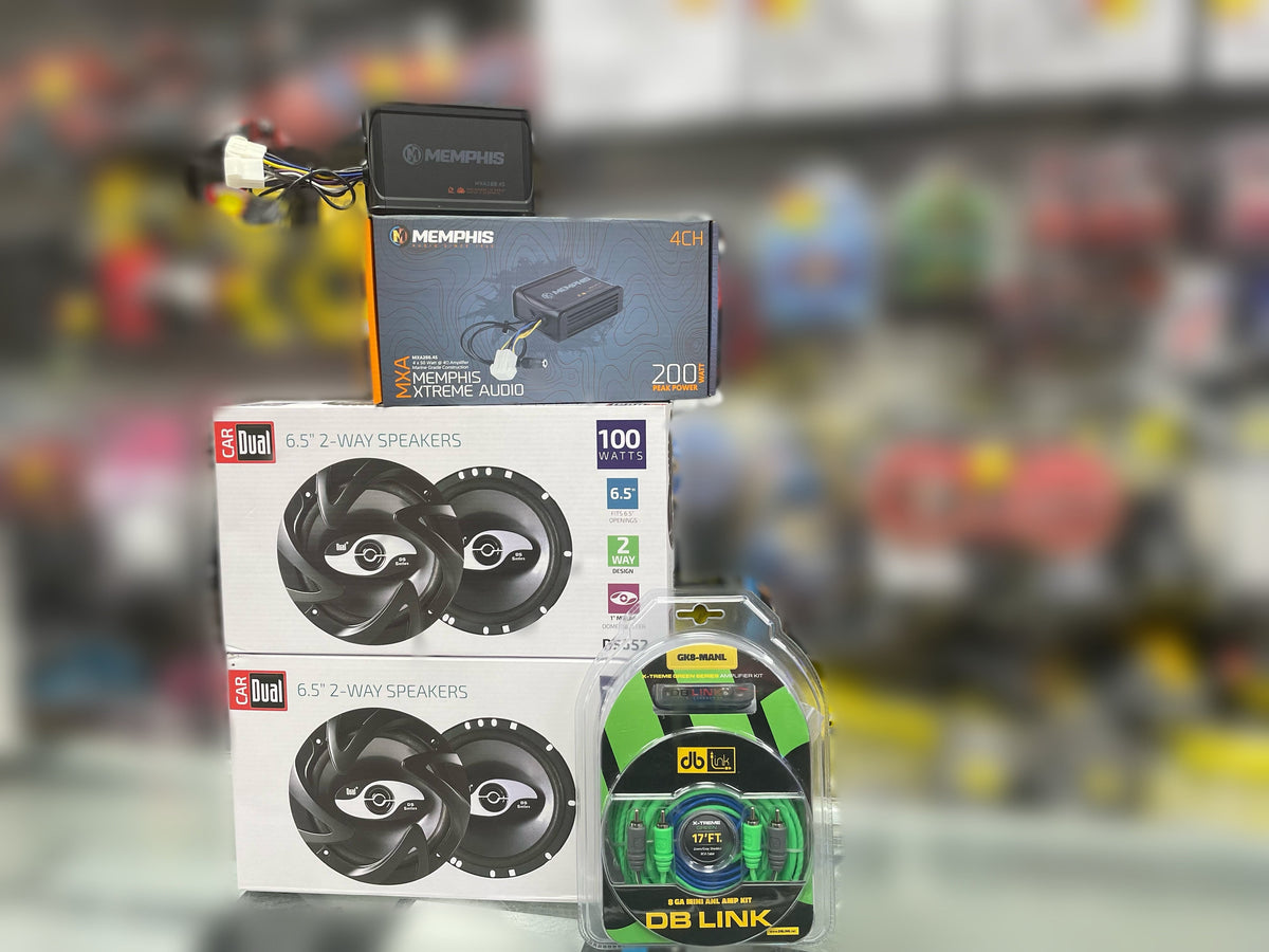 6.5" Speaker Replacement kit + 4-Ch Amp For 2003 - 2014 Silverado Sierra Crew Cab. Value Package