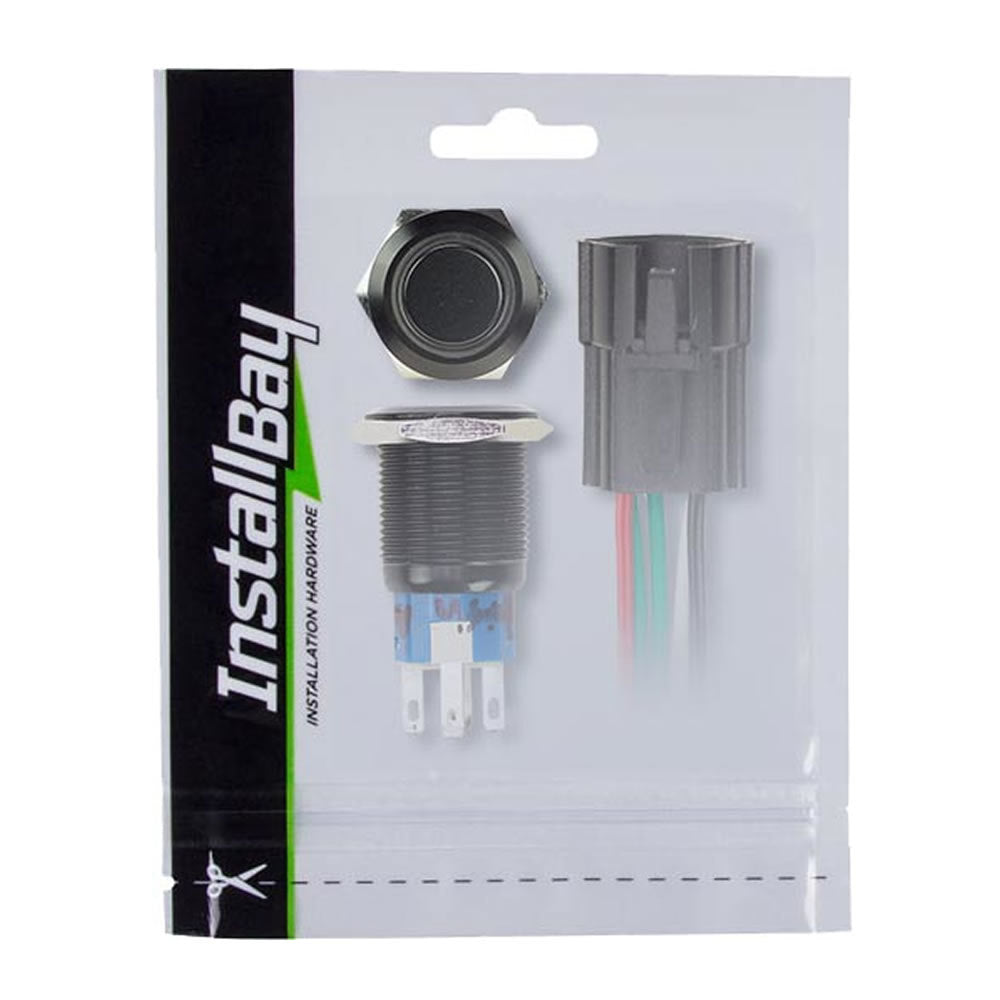 IBRBSA16 16MM Black Round Switch W/Latch & Harness - Red