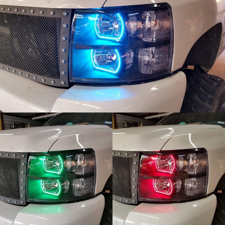 2007 - 2013 Chevy Silverado Headlights with RGB Color Changing Halos Pre-Built Headlights Assembly
