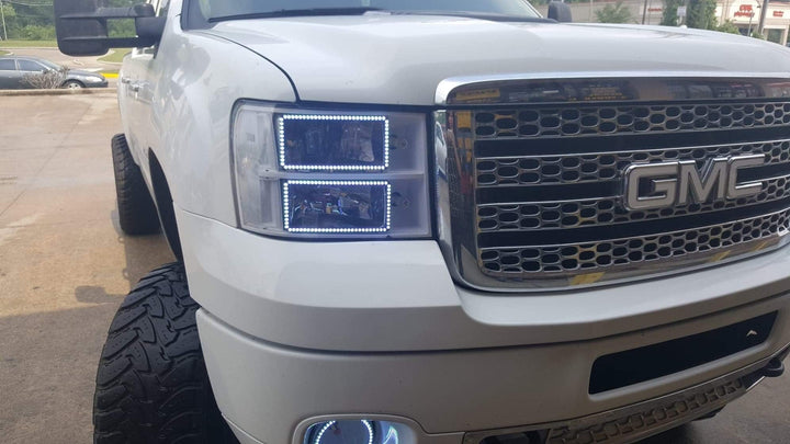 2007 - 2013 GMC Sierra Headlights with RGB Color Changing Halos Pre-Built Headlights Assemby
