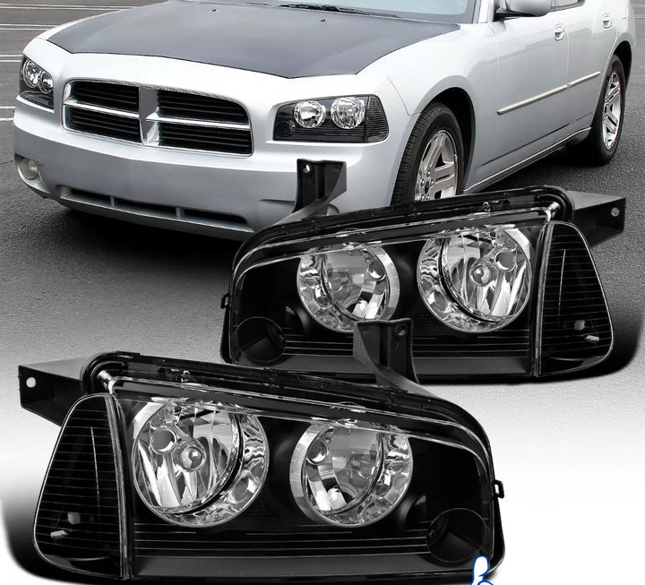 2006-2010 06-10 Dodge Charger Black Headlights Replacement w/ Corner Lamps