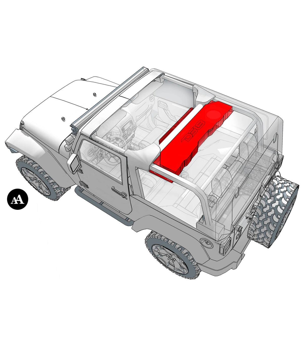 DS18 Jeep JK/JKU Overhead Sound Bar System Fits 4 X 8" Speakers (Not included) 4 X Tweeters PRO-TW4L and 2 X Drivers PRO-DRNS