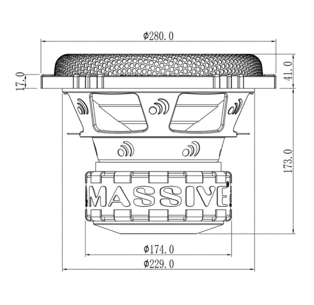 Massive Audio GTR104 - 10" 1000 RMS Watts Dual 4 Ohm Subwoofer