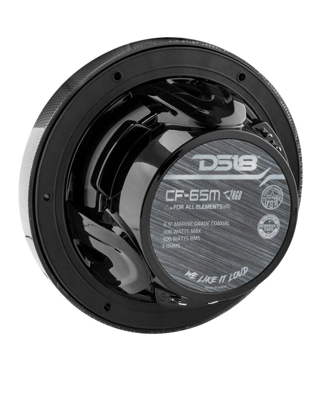 DS18 CF65 HYDRO 6.5" 2-Way Coaxial Marine Speaker With LED RGB Lights 125 Watts Rms 4-Ohm -Black Carbon Fiber