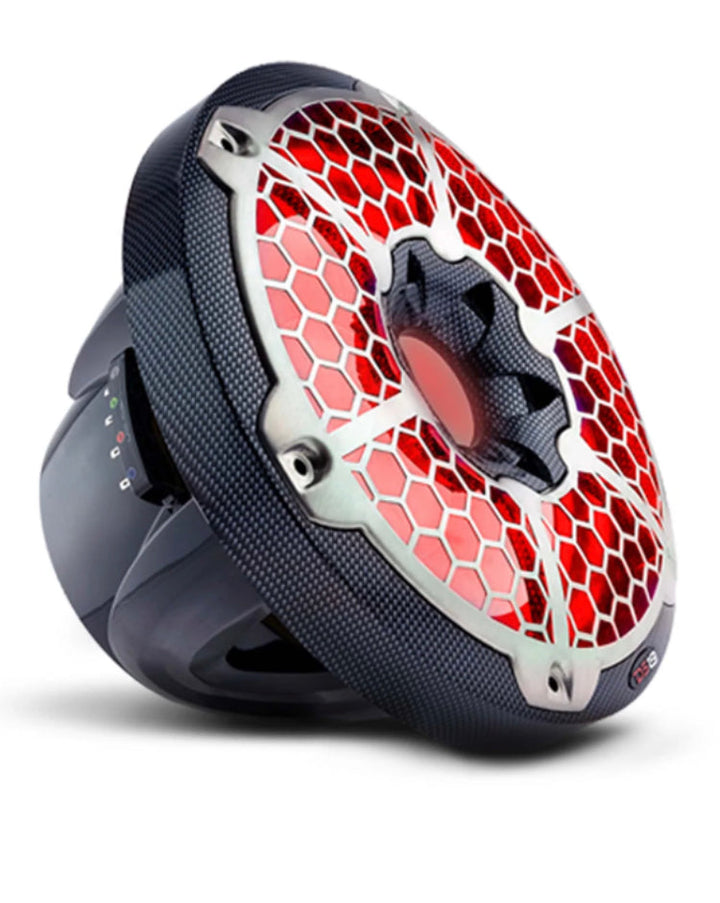 DS18 HYDRO CF-10SUB 10" Marine Subwoofer with Integrated RGB Lights 600 Watts Black Carbon Fiber