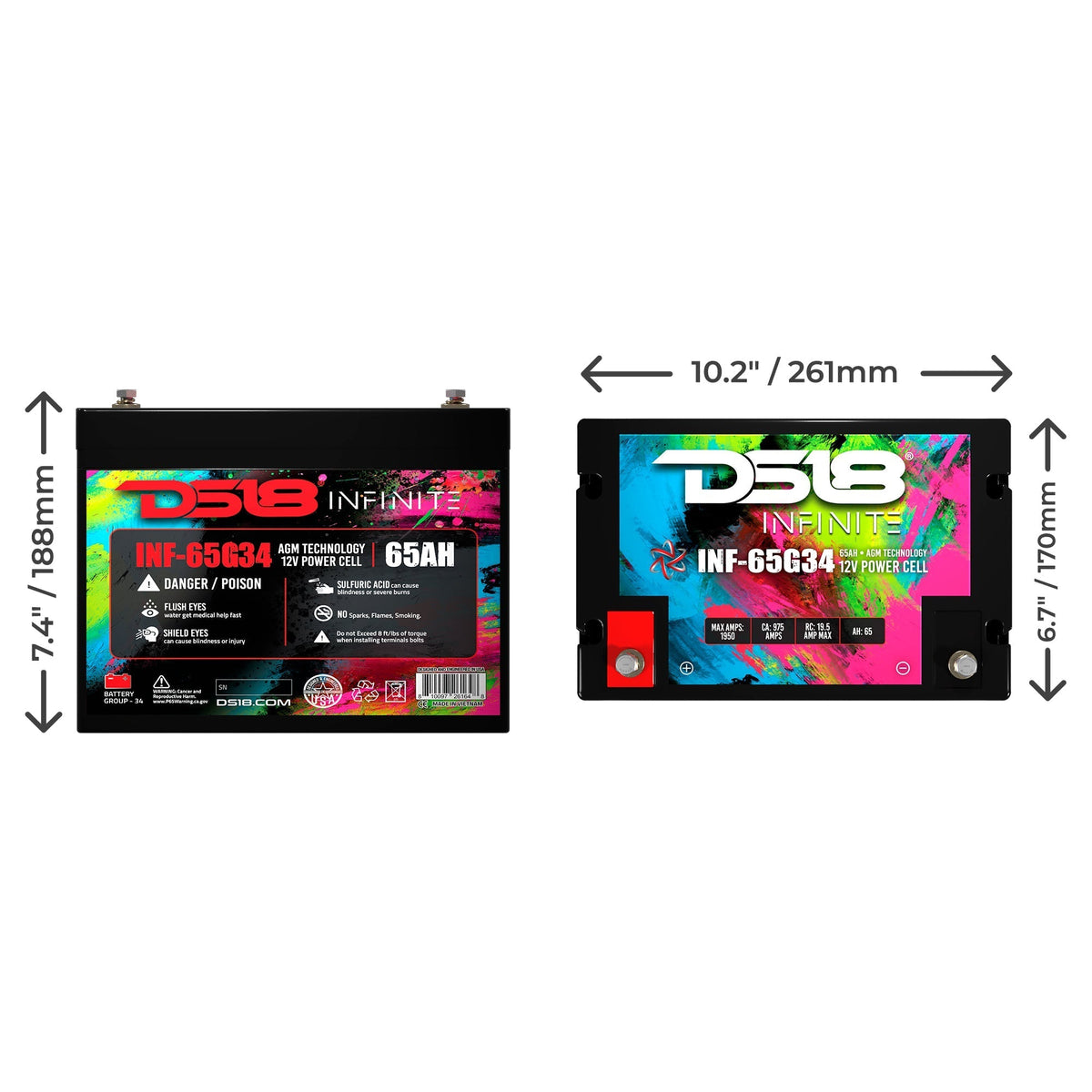 INF-65G34AH INFINITE 65 AH 2000 Watts AGM Group 34 Power Cell 12 Volt Battery