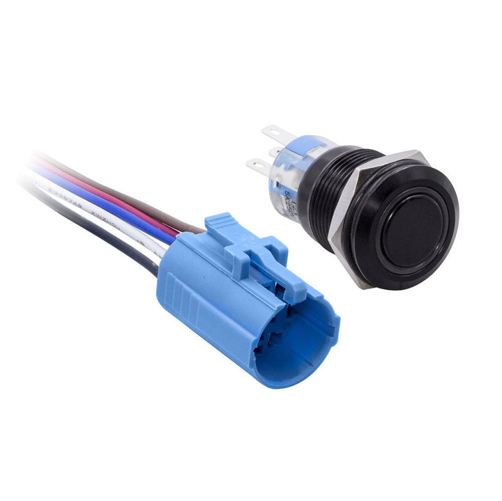 MIBRBSB19 19 MM MOMENTARY BLACK SWITCH WITH HARNESS 5A IP67 - BLUE