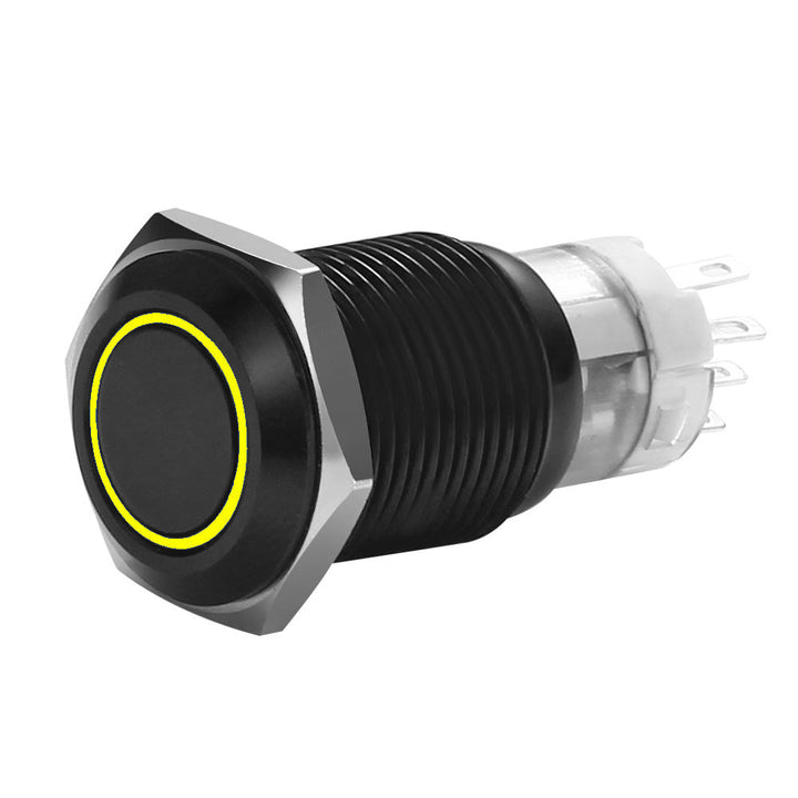 MIBRBSY19 19 MM BLACK MOMENTARY SWITCH WITH HARNESS 5A IP67 - YELLOW