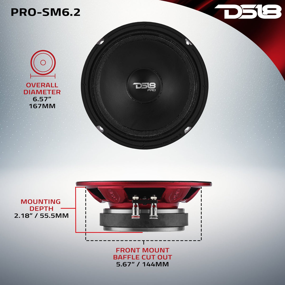 PRO 6.5" Shallow Water resistant Mid-Range Loudspeaker 200 Watts Rms 2-Ohm