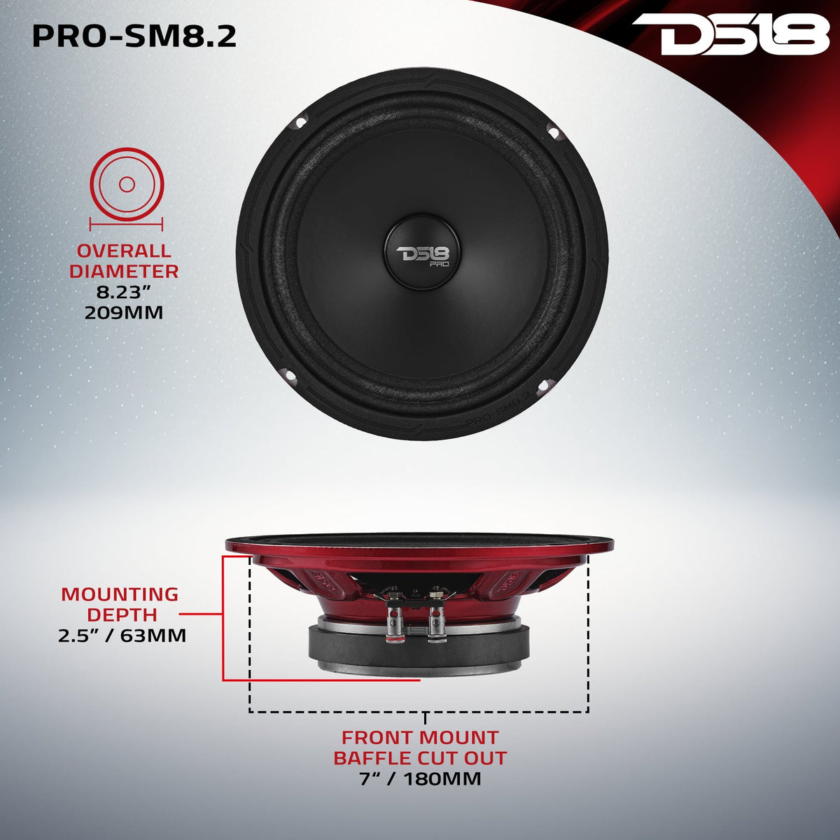 PRO 8" Shallow Water resistant Mid-Range Loudspeaker 250 Watts Rms 2-Ohm