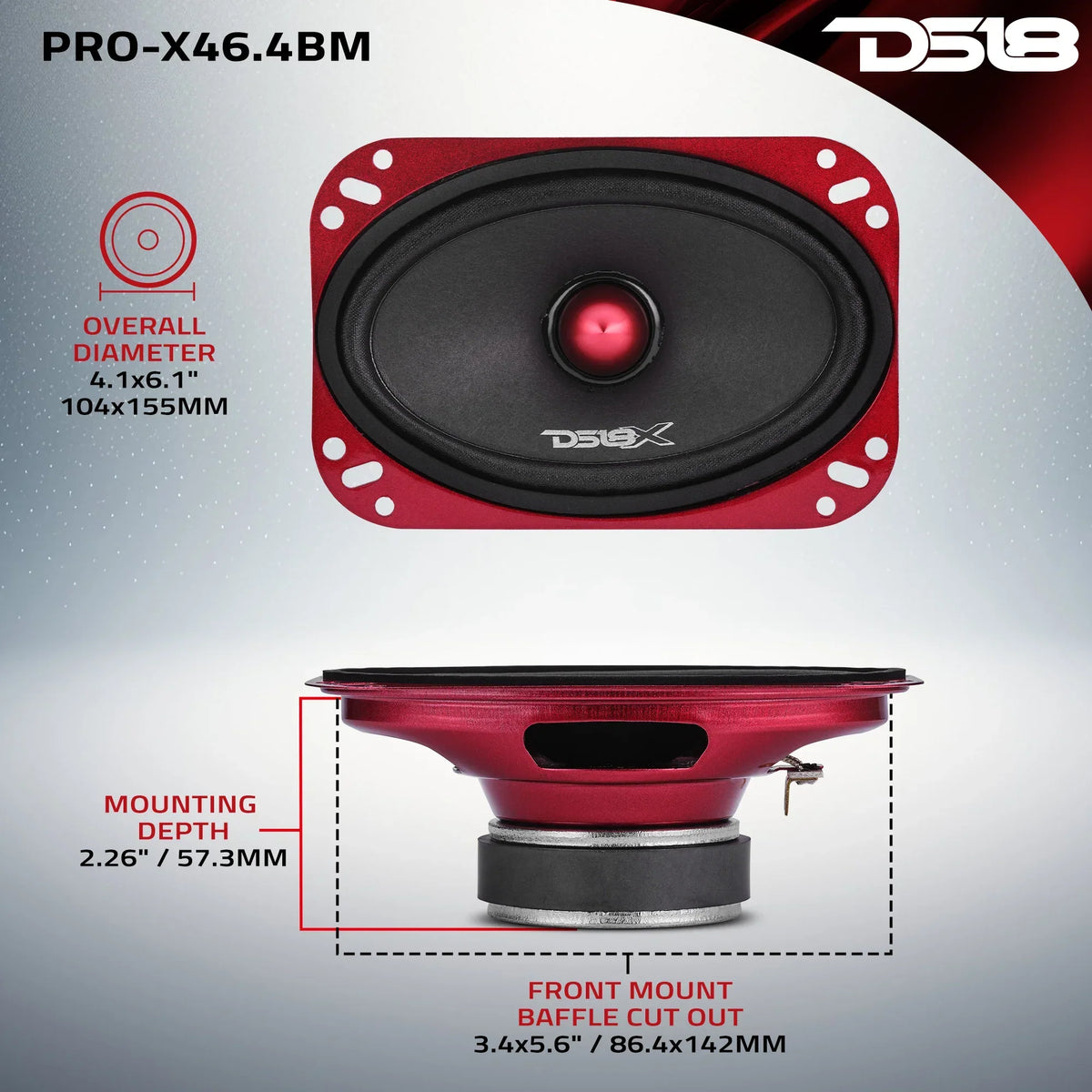 DS18 PRO-X46.4BM 4"x6" 100W RMS Midrange Speaker w/ Bullet (Single)