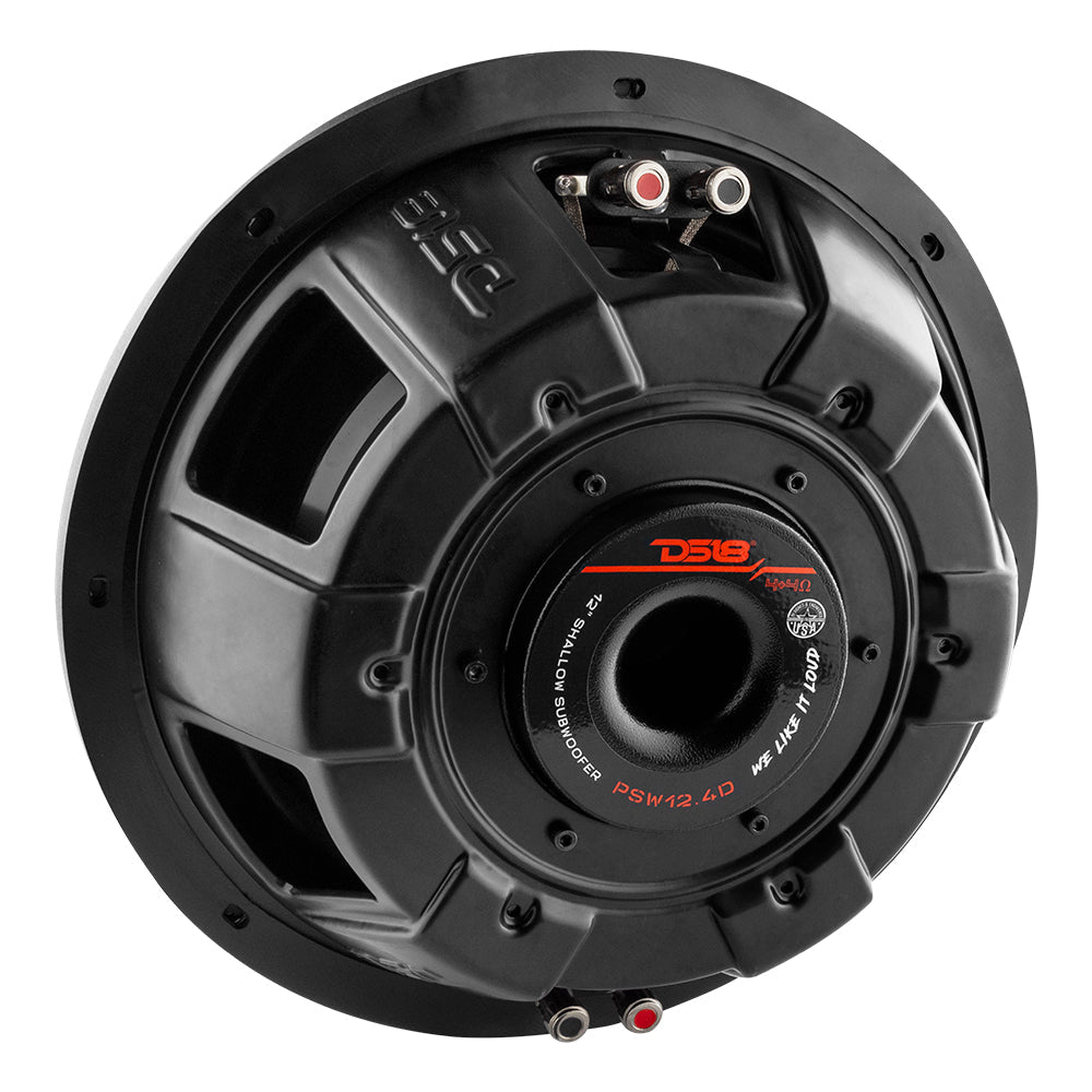 DS18 PSW12.4D - PS Shallow-Mount Water Resistant 12" Subwoofer 600 Watts Rms DVC 4-Ohm