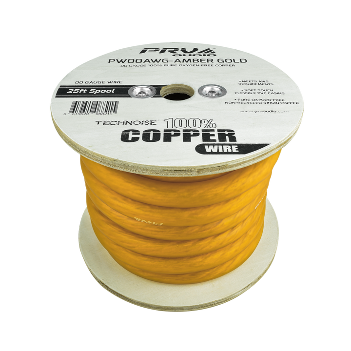 PRO AUDIO OFC POWER WIRE SPOOL 2/0G 25 FT AMBER GOLD