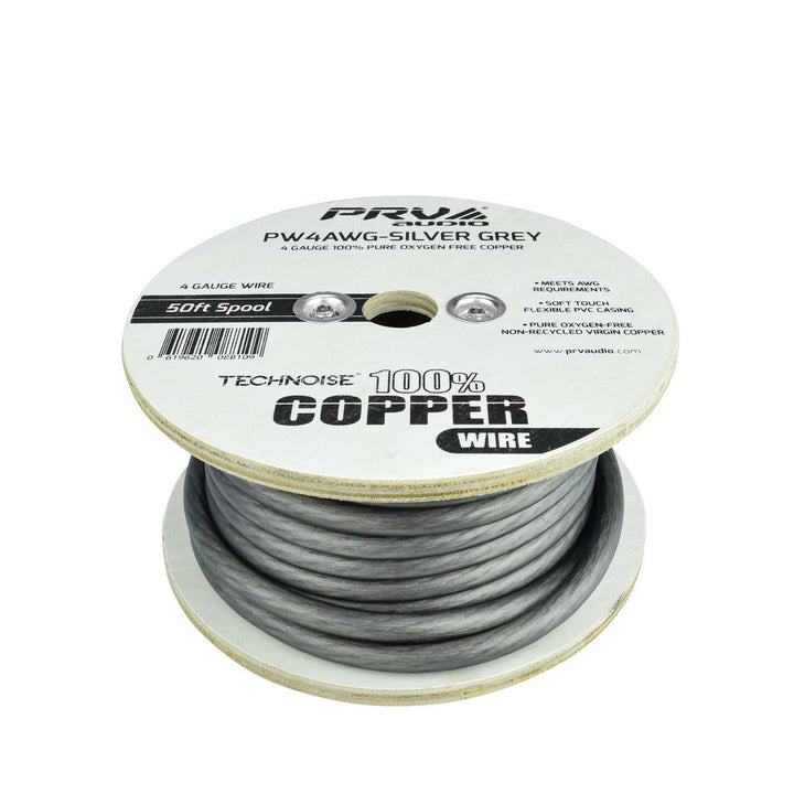 Silver Grey OFC Power Wire  WIRE SPOOL 4G 50 FT GREY
