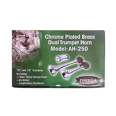 Omega AH250 12" Chrome Plated Dual Trumpet Air Horn w/ Compressor