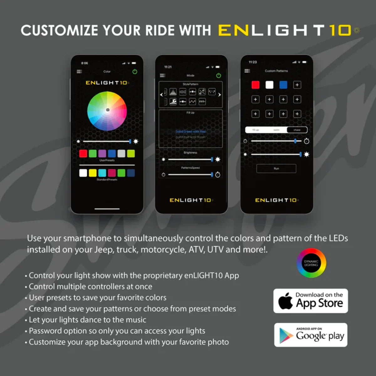 Stinger 4-Pc RGB Dynamic Rock Light Kit w/Bluetooth Remote & On/Off Switch - ENLIGHT10 App Compatible