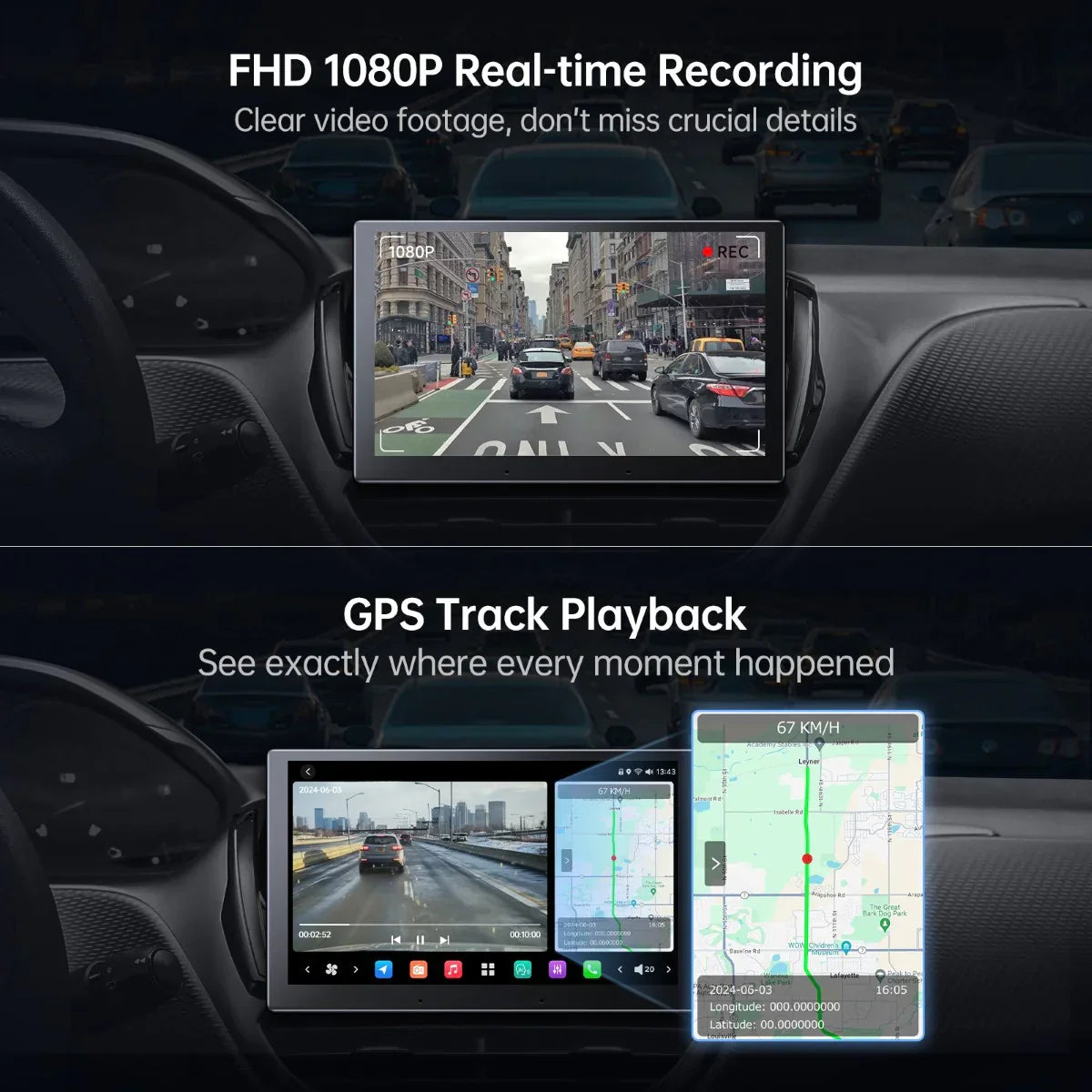 FHD 1080P On-Dash DVR Camera Real-Time Recording