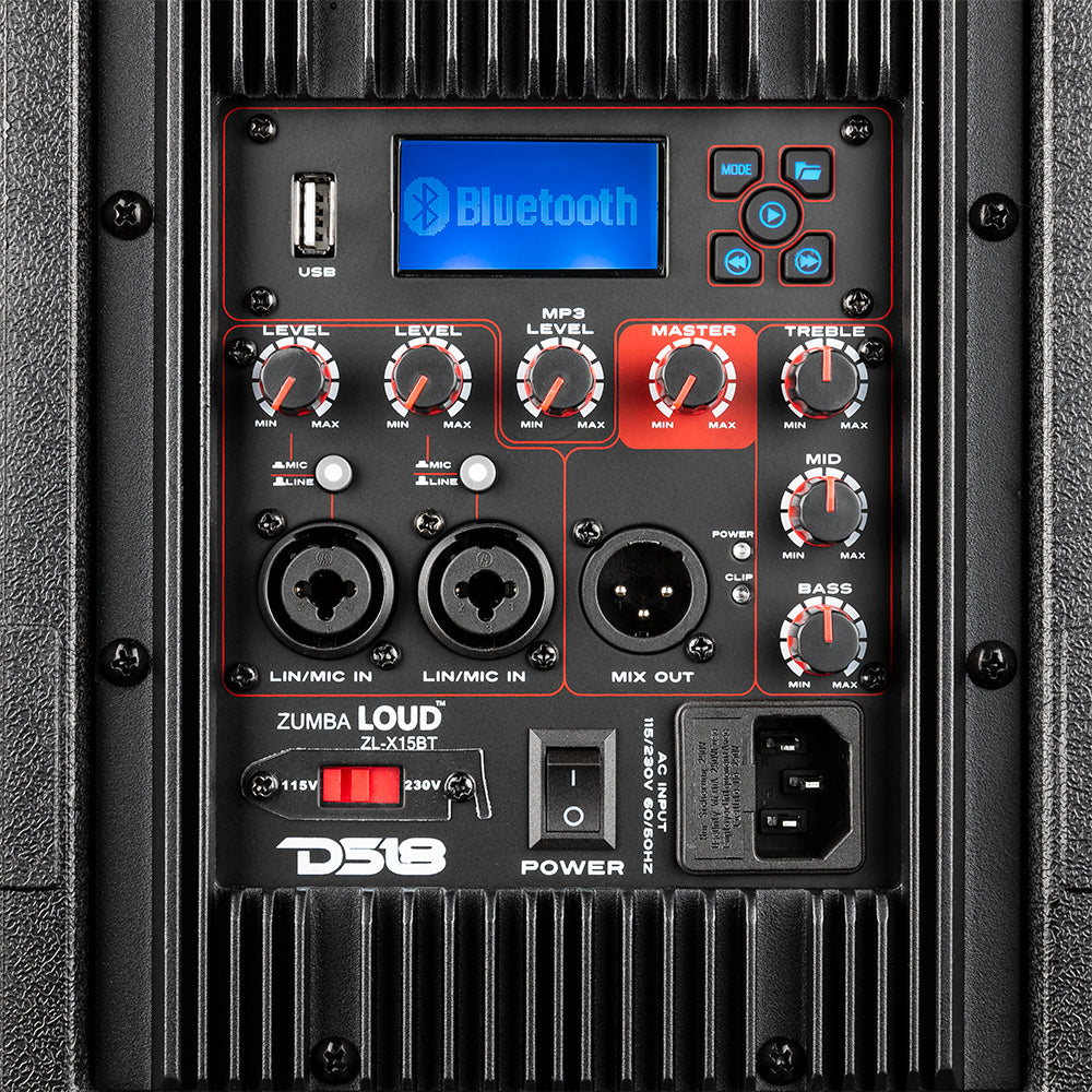 ZUMBA LOUD 15" High-Powered Amplified Professional Speaker System With Bluetooth and TWS 1000 Watts