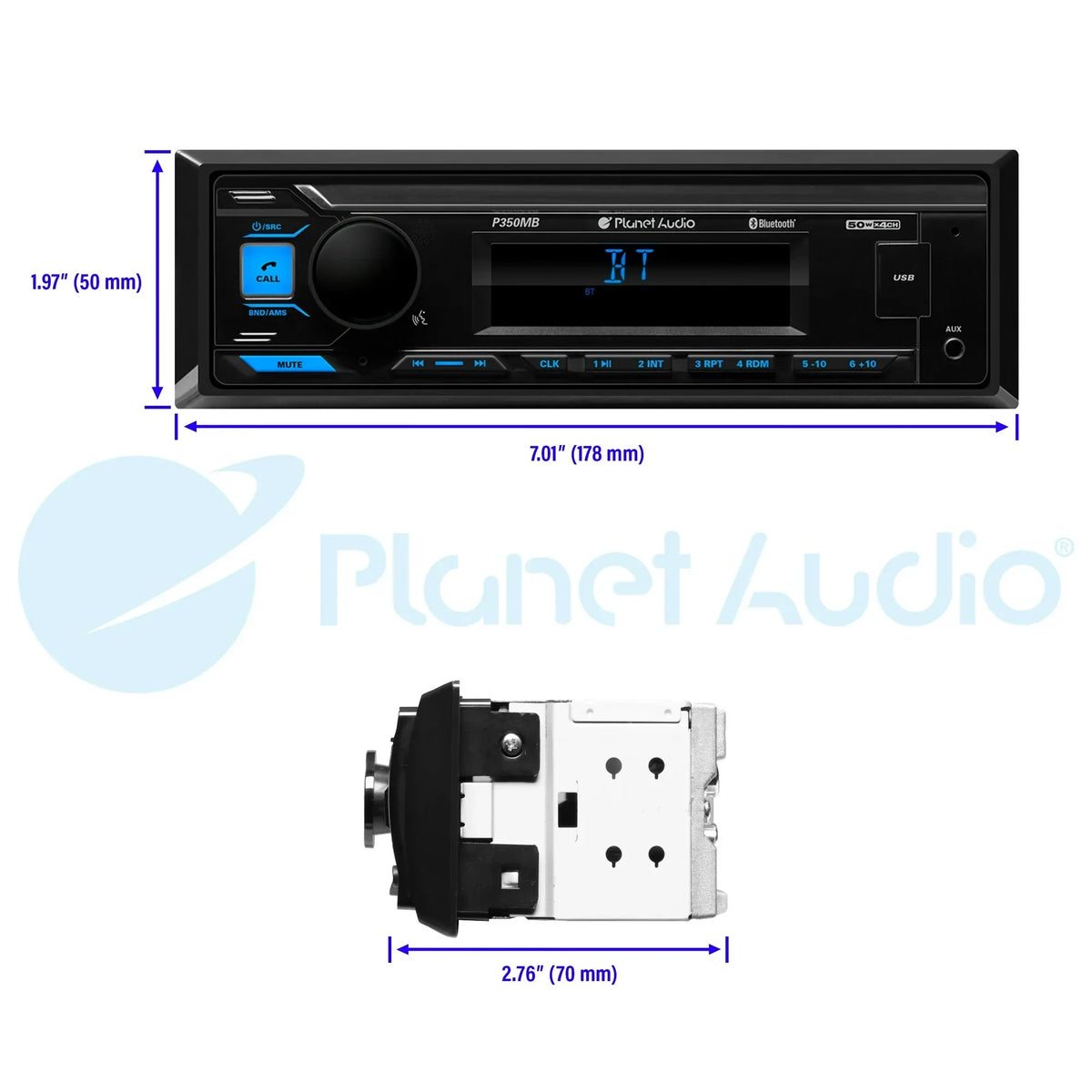 Planet Audio P350MB Car Audio Stereo System - Single Din, Bluetooth Audio and Calling Head Unit, MP3