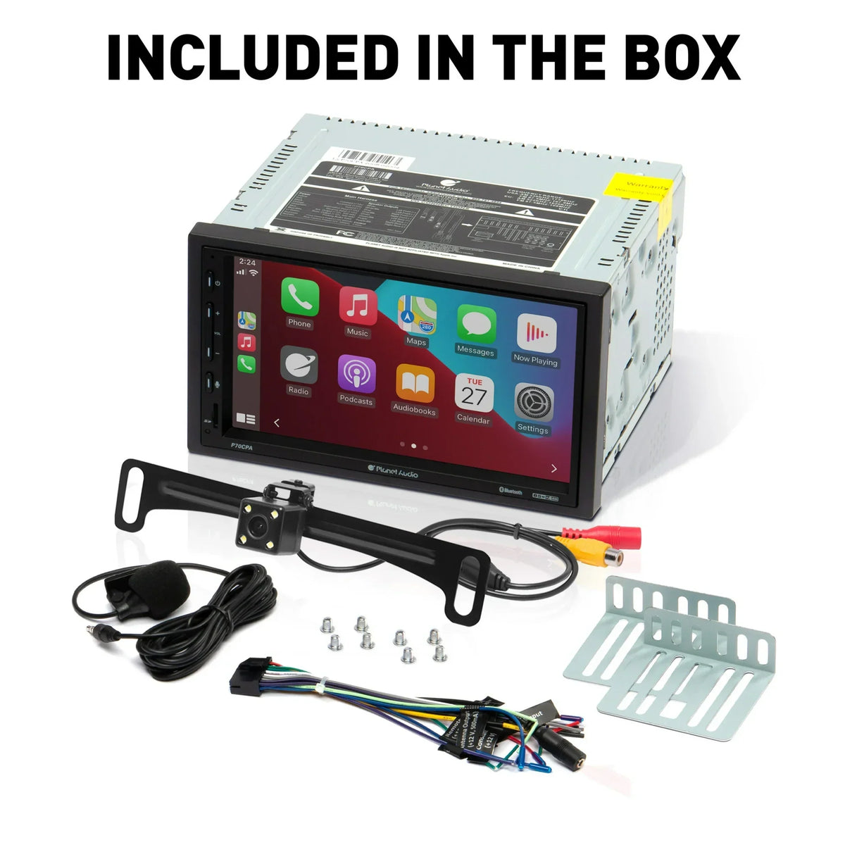 Planet Audio P70CPA-C Car Stereo - Apple CarPlay, Android Auto, Double Din, 7 Inch Touchscreen, Bluetooth, No CD DVD Player, 