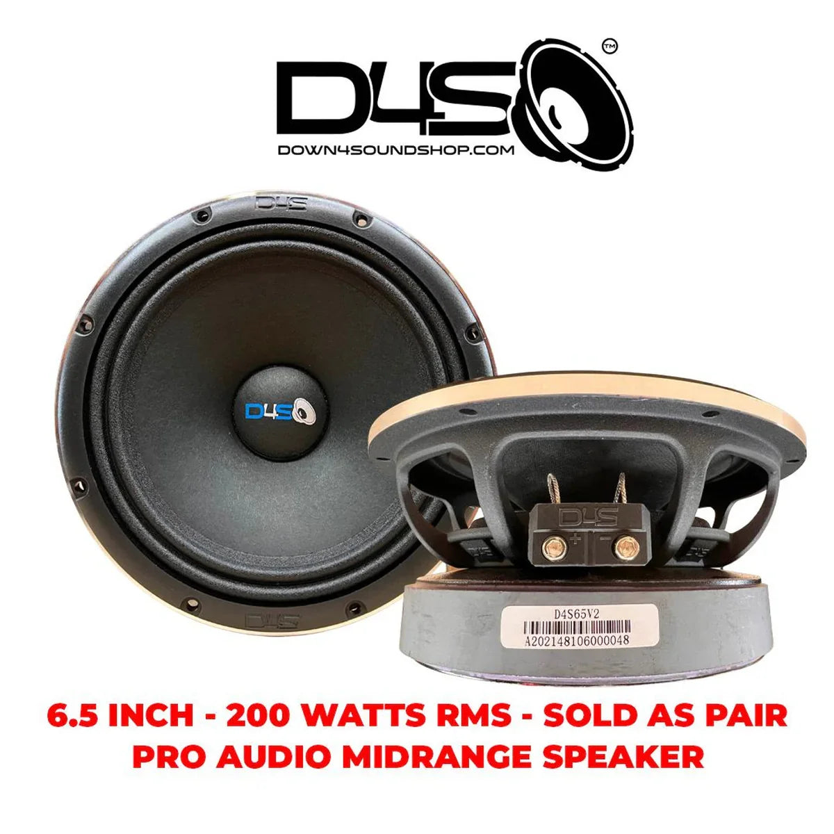 Down4Sound D4S-65 V2 6.5" 200W RMS Midrange Speakers 4-Ohm (Pair)