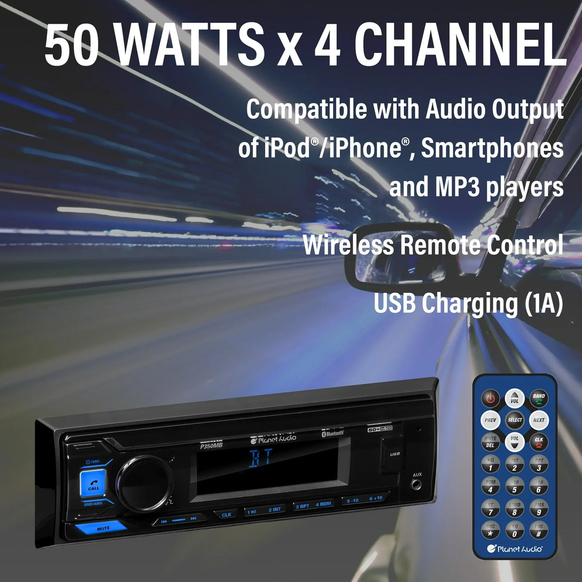 Planet Audio P350MB Car Audio Stereo System - Single Din, Bluetooth Audio and Calling Head Unit, MP3