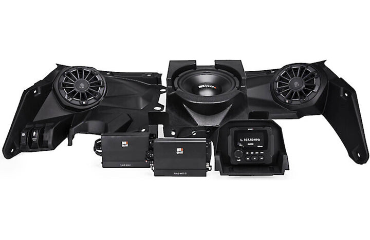 MB Quart MBQX-STG3-1 Stage 3 audio system with receiver, 6-1/2" speakers, 2-channel amp, 10" subwoofer, and mono amp — fits select 2017-up Can-Am Maverick X3 models