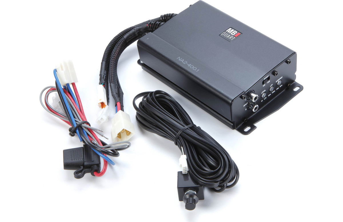 MB Quart MBQX-STG5-1 Stage 5 audio system with receiver, four 6-1/2" speakers, 4-channel amp, 10" subwoofer, and mono amp — f