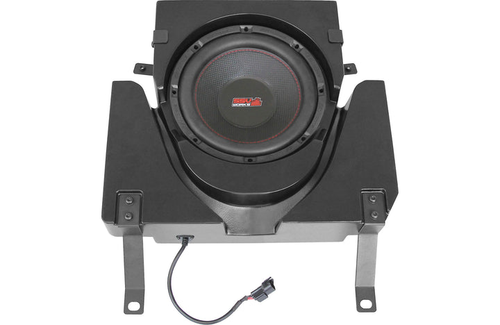 SSV Works 170-X3-US10U Custom-fit unloaded 10" subwoofer enclosure — fits under seats in the Can-Am Maverick X3 (high seats)