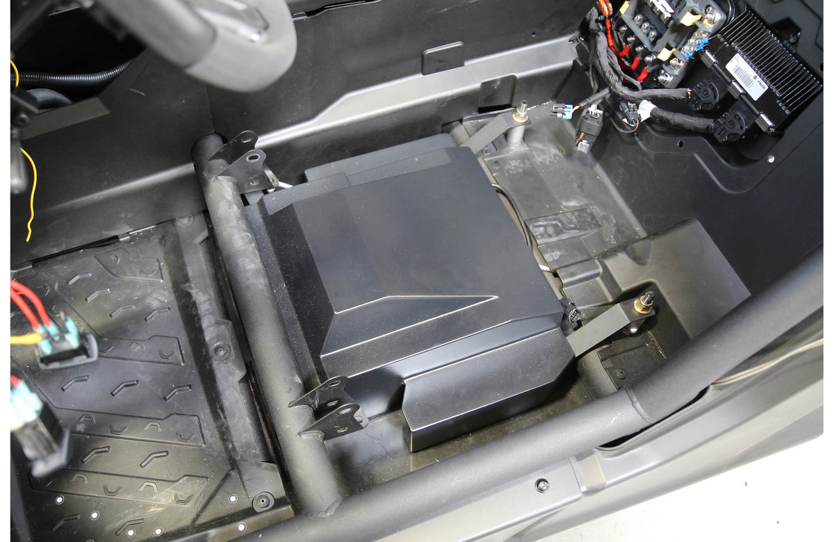 SSV Works 170-X3-US10U Custom-fit unloaded 10" subwoofer enclosure — fits under seats in the Can-Am Maverick X3 (high seats)