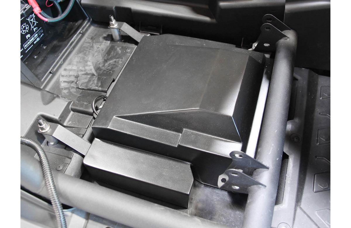 SSV Works 170-X3-US10U Custom-fit unloaded 10" subwoofer enclosure — fits under seats in the Can-Am Maverick X3 (high seats)
