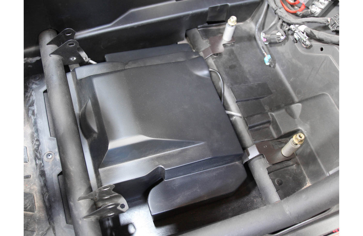 SSV Works 170-X3-USL10U Custom-fit unloaded 10" subwoofer enclosure — fits under seats in the Can-Am Maverick X3 (low seats)