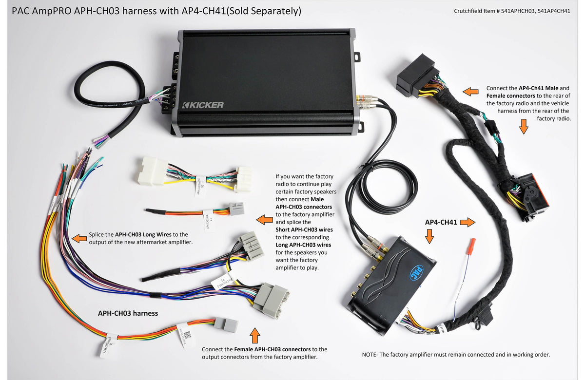 PAC APH-CH03 AmpPro Harness select 2015-20 Chrysler, Dodge, Jeep, and RAM vehicles