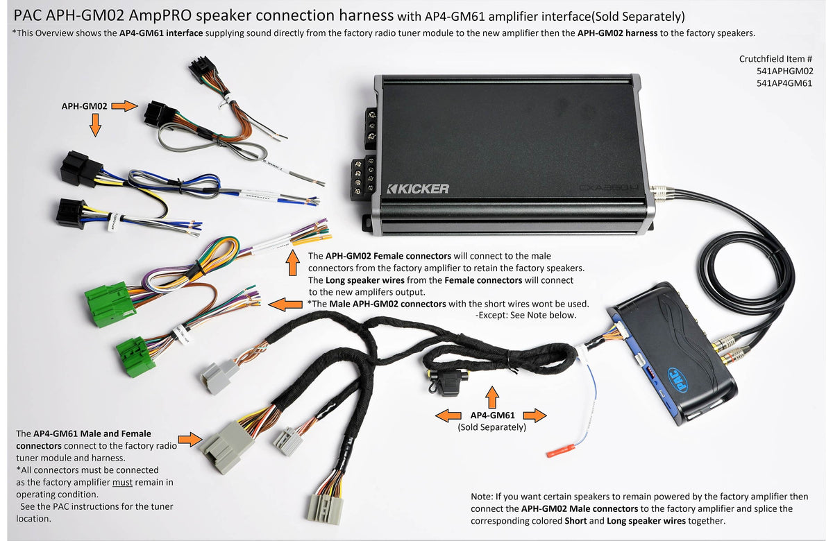 PAC APH-GM02 AmpPro Speaker Connection Harness in select 2014-up GM vehicles with factory Bose amp