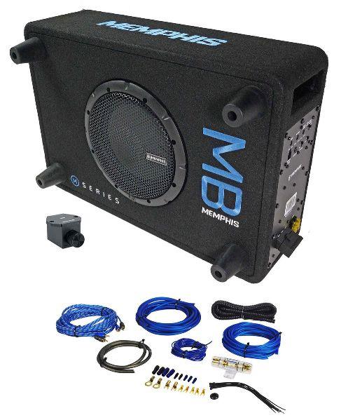 Memphis Audio MBE8SP 8" 300w Powered Loaded Car Subwoofer in Sub Box Enclosure Bundle with Rockville RWK81 Amp Installation Wire Kit (2 Items)
