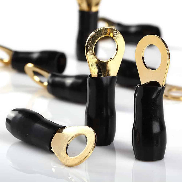 Car Audio Power/Ground Wire Ring Terminal Gold 4 AWG Gauge 3/8" Connectors 10Pcs