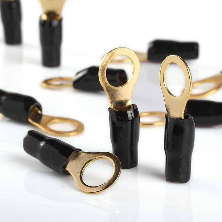 Wire Ring Terminal Gold 8 AWG Gauge 3/8" Connectors Black Insulation 10pcs