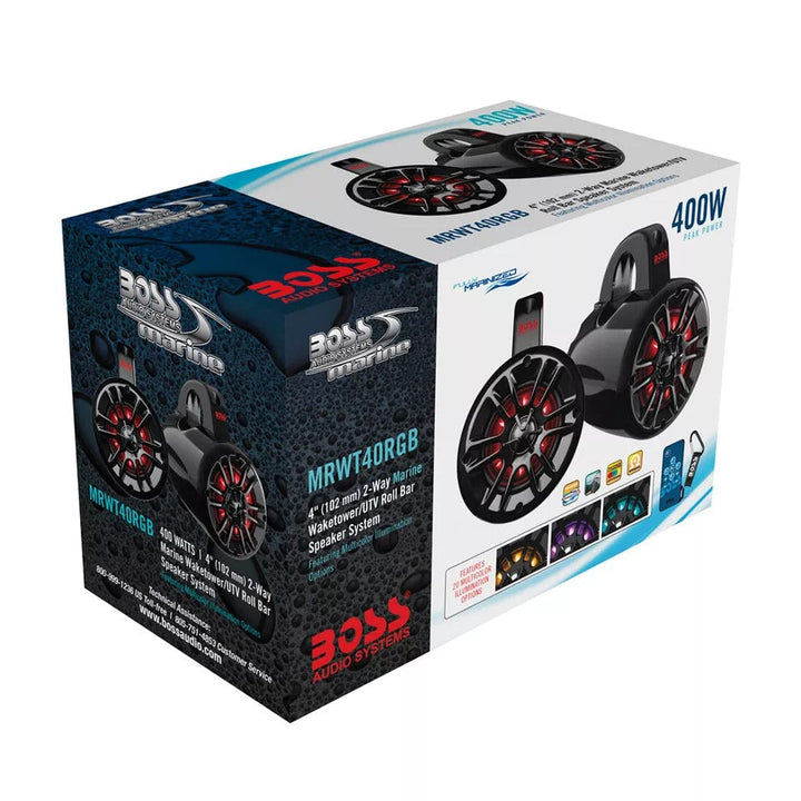 Boss Audio MRWT40RGB 400 W Max 4" 2-Way Weatherproof Marine Waketower Speakers