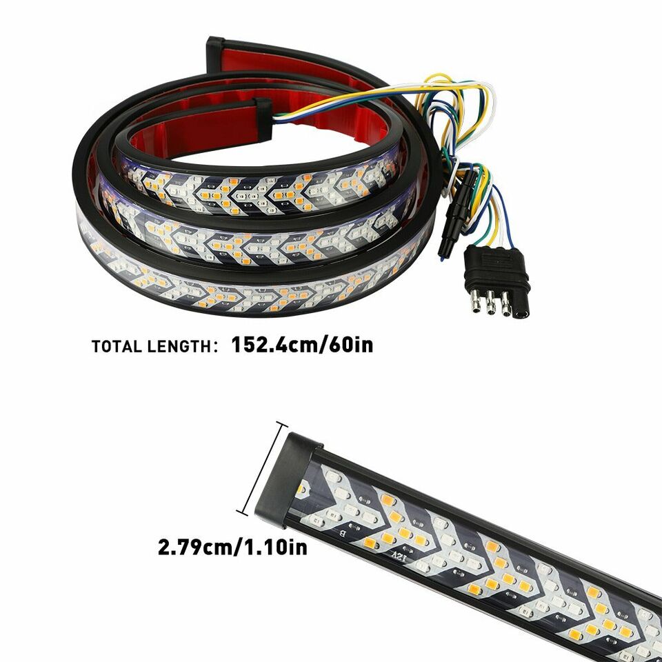 ECA Tailgate LED Bar 60" inch Sequential parking, Brake, turning signal Lights. Universal Fitment: Ram 1500, F150, F250, Silv