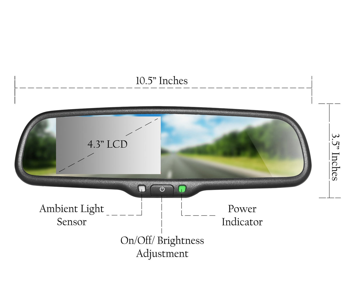 Master Tailgaters 10.5" OEM Rear View Mirror with 4.3" LCD Screen | Rearview Universal Fit Mount | Auto Adjusting Brightness 