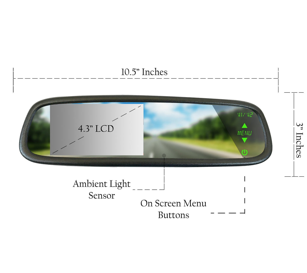Master Tailgaters 10.5" OEM Rear View Mirror with 4.3" LCD Screen | Ultra High Brightness | Rearview Universal Fit | Auto Adj